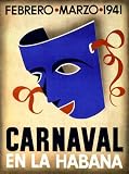 Vintage Poster Cuba Carnaval Habana Blue Mask Print Ad