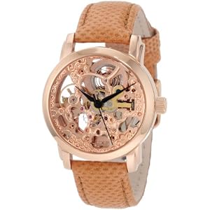 Akribos XXIV AKR431RG Rose Gold Dial Beige Calfskin Band Swiss Quartz Diamond Women's Watch