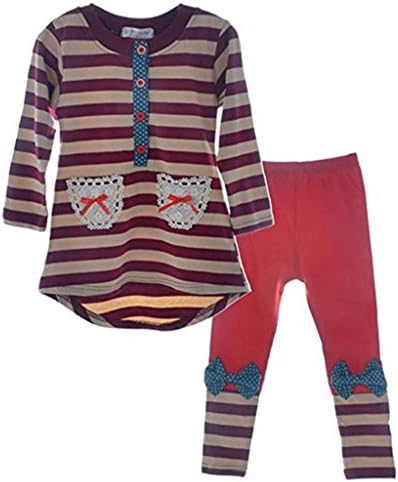 Little Girls Cute Cartoon Long Sleeve Sets 2-7 Striped Top Leggings L
