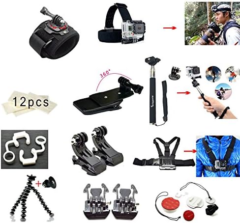 Erligpowht Outdoor Sports Gopro Accessories Kit for Gopro hero 4/3+/3/2/1 in Gopro Parachuting Gopro Swimming Gopro Rowing Gopro Surfing Gopro Skiing Gopro Climbing Gopro Running Gopro Bike Gopro Riding Gopro Camping Gopro Diving Gopro Outing Any Other Outdoor Sports (The case and camera not included)