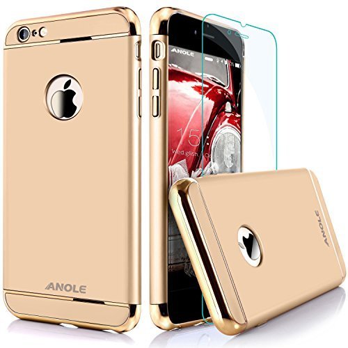 iPhone 6 Case, Anole® Ultra-thin 3 in 1 Anti-Scratch Anti-fingerprint Shockproof Resist Cracking Electroplate Metal Texture Armor PC Hard Back Case Cover & Skin for Apple iPhone 6 4.7 Inch (Gold)