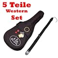 5 teiliges Set f�r Westerngitarren: gepolsterte Tasche, Gurt, Satz Stahlsaiten, Stimmpfeife und zwei Plektren