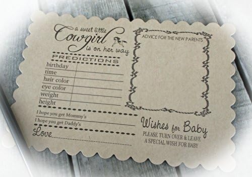 Cowgirl Baby Shower | Set of 5 Cards | Baby Shower Games : Baby Shower Predictions, Advice for the Mommy &amp; Daddy &amp; Wishes for Baby Cards- Available in 3 cardstock colors