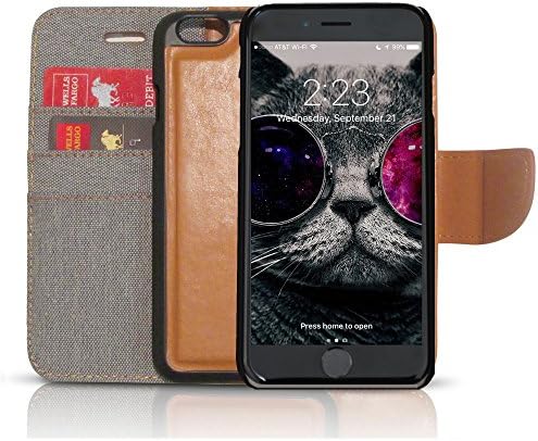 3-in-1 Designer iPhone 6, 6s Cloth Magnetic Wallet Case | Durable and Extra-Slim | Lightweight Canvas Diary Design &amp; Ultra-Strong Magnetic Closure | TPU Leather || Apple 6/6s (Grey)