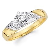 14K Yellow and White 2 Tone Gold Round-cut Diamond Women's Engagement Wedding Ring Band (0.19 CTW., G-H Color, SI1-2 Clarity)
