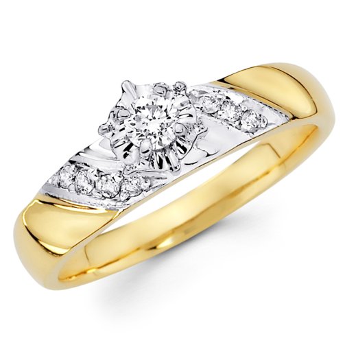 14K Yellow and White 2 Tone Gold Round-cut Diamond Women's Engagement Wedding Ring Band (0.19 CTW., G-H Color, SI1-2 Clarity)
