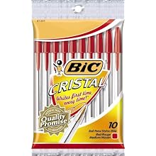 BIC Round Stic Ball Pens, Medium Point, Red, 10 Pens