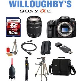 Sony SLT-A65V 24.3 MP Translucent Mirror Digital SLR Camera Body with Sony SAL18200 DT 18-200mm f/3.5-6.3 High Magnification Zoom Lens + 64GB LexSpeed SDXC Class 10 Memory Card + Lowepro Deluxe Camera Bag + Extra Spare DSLR Battery + Sunpak 620-9002TM Tri-Monopod