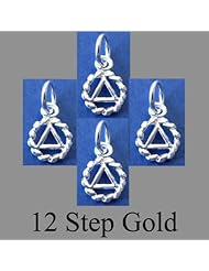 Alcoholics Anonymous AA Jewelry, #1222, Set of 4 AA Pendants #330, Sterling Silver, Small AA Symbol in a Twist Wire Circle