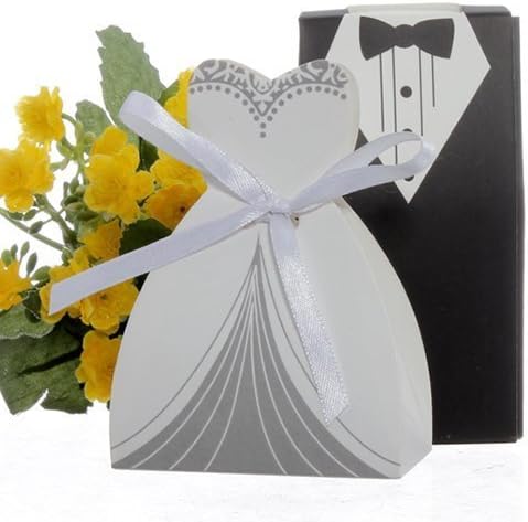 Erdee 100pcs Party Wedding Favor Dress & Tuxedo Bride and Candy Box