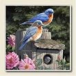 AbsorbaStone Coaster set~ Garden Bluebirds ~ 4 Tile Drink Coasters ~ code 150C