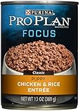 Purina Pro Plan Wet Dog Food, Focus, Puppy Chicken & Rice Entree Classic, 13-Ounce Can, Pack of 12