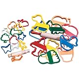 School Smart Animal and Objects Clay Cutters with Rolling Pin - 4 in - Set of 10 - Assorted Colors