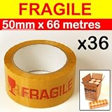 Lindo 36 Rolls 50mm X 66m Yellow fragile Packing Packaging Tape 667 Kg clearance Sale