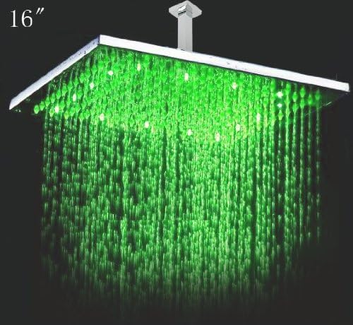 16 Inch Stainless Steel Square Water Power LED Rainfall Shower Head (Without Shower Arm)