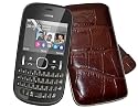 Original Suncase Tasche fuer / Nokia Asha 201 / Leder Etui Handytasche Ledertasche Schutzhuelle Case Huelle *Speziell - Lasche mit Rueckzugfunktion* In Croco-Braun