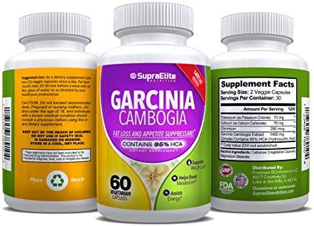 SupraElite Nutrition-95% HCA-Garcinia Cambogia Pure-1400mg 60 Ct-Appetite Suppressant-Fat Burner-Energy Booster-Weight Loss-Supplement