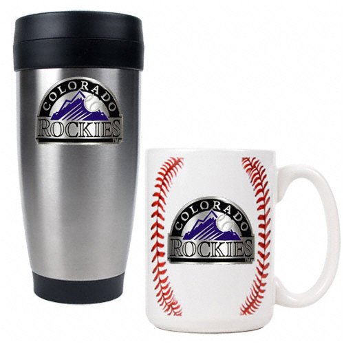 Buy Colorado Rockies Primary Logo Stainless Steel Travel Tumbler and Gameball Ceramic Mug Set by FansEdge