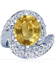 18K White Gold Oval Cut Yellow Sapphire Ring With Sidestones