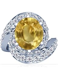 14K White Gold Oval Cut Yellow Sapphire Ring With Sidestones