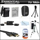 Essential Accessories Kit For Nikon Coolpix S800c S6300 S6200 S8200 S9300 S9200 Digital Camera Includes Extended Replacement (1100MAh) EN-EL12 Battery + AC/DC Charger + Mini HDMI Cable + USB Card Reader + Hard Case + 50" Tripod w/Case + Screen Protectors