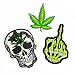 PP Patch Set 3 Skull Middle Finger Skeleton,Marijuana Leaf Pot Weed,Skull Weed Marijuana Leaf Patch for Bags Jacket T-Shirt Embroidered Sign Badge Costume DIY Applique Iron on Patch