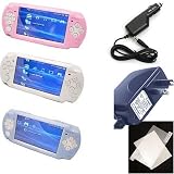 (4 in 1 Bundle) Sony PSP Slim Silicone Skin Cover for NEW Sony PSP Slim Only + Screen Protector for PSP Slim + Car Charger for Sony Playstation Sp Slim + Travel Charger for PSP Slim Game Console