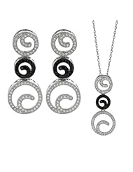 BRI Jewelry Sterling Silver 3 Black and White Round Shape With Clear Micropave Cubic Zirconia Set - Pendant - Fancy Earring