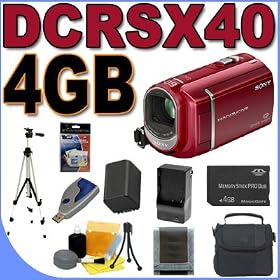 Sony DCR-SX40 Palm-Sized Camcorder with 60X Optical Zoom (Red) BigVALUEInc Accessory Saver 4GB FH100 Battery/Rapid Charger Bundle