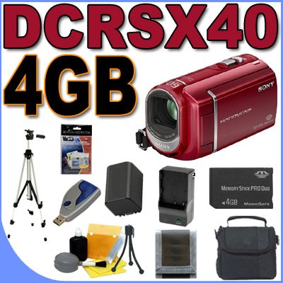 Sony DCR-SX40 Palm-Sized Camcorder with 60X Optical Zoom (Red) BigVALUEInc Accessory Saver 4GB FH100 Battery/Rapid Charger Bundle Sony DCR-SX40 Palm-Sized Camcorder with 60X Optical Zoom (Red) BigVALUEInc Accessory Saver 4GB FH100 Battery/Rapid Charger Bundle