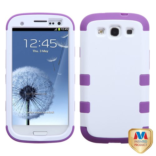 Hybrid Total Defense Faceplate Hard Plastic Protector Snap-On Case for Samsung Galaxy S 3 i9300 T999 - White/Purple