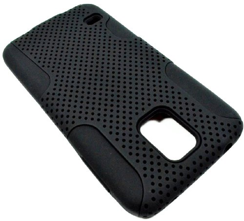 myLife Dark Night Black - Perforated Mesh Series (2 Layer Neo Hybrid) Slim Armor Case for the NEW Galaxy S5 (5G) Smartphone by Samsung (External Rubberized Hard Shell Mesh Piece + Internal Soft Silicone Flexible Gel)