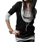 Allegra K Lady Pullover Design Scoop Neck Drawstring Hoody Tunic Shirt
