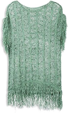Women's Round Neck Sleeveless Sweater Hollow Mesh Color Green