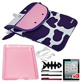Produkt-Bild: Cow Memory Neopren Tasche Schutzh&uuml;lle + 3er Pack Crystal Clear Displayschutzfolie + 3er Pack Touchscreen Stylus Stift + Kopfh&ouml;rer Ohrh&ouml;rer in wei&szlig; mit Mikrofon + Halter f&uuml;r Kopfh&ouml;rer + pinke Silikon Tasche Skin f&uuml;r Apple Ipad 2