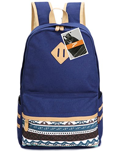 Leaper Casual Lightweight Canvas Laptop Bag Cute School Backpack Travel Bag (Large, Navy Blue)