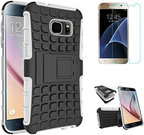 Galaxy S7 Case with Tempered Glass and Stylus,RUIHUI [Non-Slip][Perfect Fit][Stand Feature]Dual Layer Armor Defender Screen protective Case for Samsung Galaxy S7 (White)