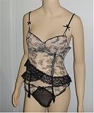 MOVIE STAR BLACK LACE MERRYWIDOW BUSTIER & PANTY SET,LARGE