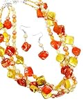 Yellow And Orange Shell Necklace With Matching Earrings Fashion Jewelry