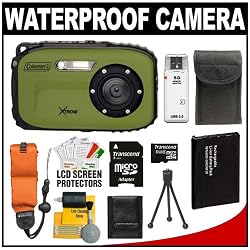 Coleman Xtreme C5WP Shock & Waterproof Digital Camera (Green) with 8GB Card + Battery + Floating Strap + Case + Accessory Kit