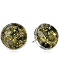 Sterling Silver Green Amber Round Stud Earrings