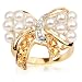 10k Yellow Gold, Pearl, 0.34 ctw Citrine and Diamond Delicate Bow Fashion Ring