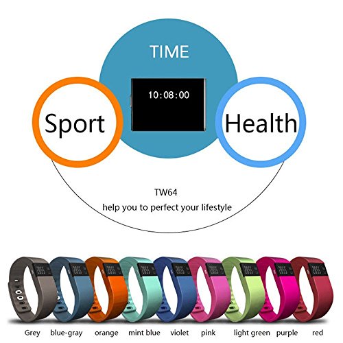 iTontek® TW64 Bluetooth V4.0 Smart Watch Sport Bracelet Wristband Gym Running Pedometer Fitness Activity Tracker Reminder for IOS 6.1+version, Android 4.3+version