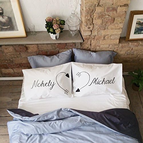 Personalized couple custom Names pillow His Her pillowcases Heart Wedding Gift couples pillow cases Pillow Case Set 2nd cotton anniversary personalized pillowcases couple cotton anniversary gifts