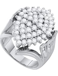 2.00 Carat (ctw) 10K White Gold Round Cut White Diamond Ladies Cluster Right Hand Ring 2 CT