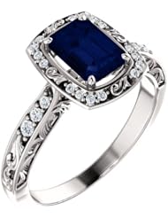 Platinum 7.00x5.00mm Emerald Cut Sapphire and Diamond Ring -- LIFETIME WARRANTY