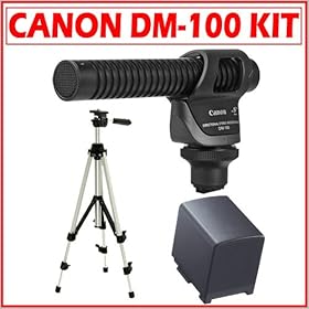 Canon Dm-100 Directional Stereo Microphone for Canon Camcorder + Extra Camcorder Battery + Tripod Kit