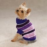 Dog Sweater - Ribbed Knit Striped Dog Sweater - Purple - Large (L)