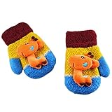 (FTzone)かわいいユニセックスキッズスーパー暖かいウールニット手袋・ミトン1歳2歳3歳4歳5歳 (キリン) (黄)