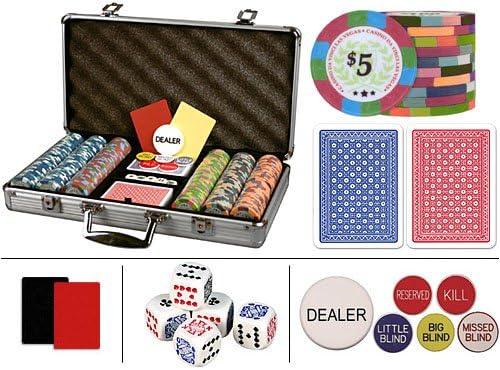 Casino Da Vinci Authentic All Clay Casino Quality Poker Chip Set w/ 300 Chips, 6 Dealer Buttons, 2 Cut Cards